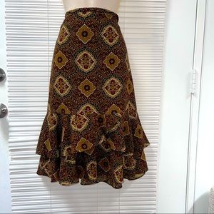 Ann Taylor Loft 100% Wool Lined Ruffle Knee Length Career Skirt